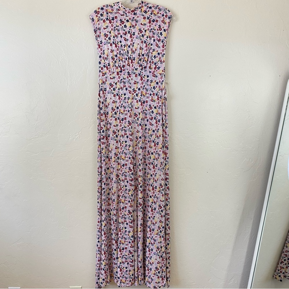 Free People Small Ivory Pink Floral Tie-up Sleeveless Full Wide Leg Jumpsuit